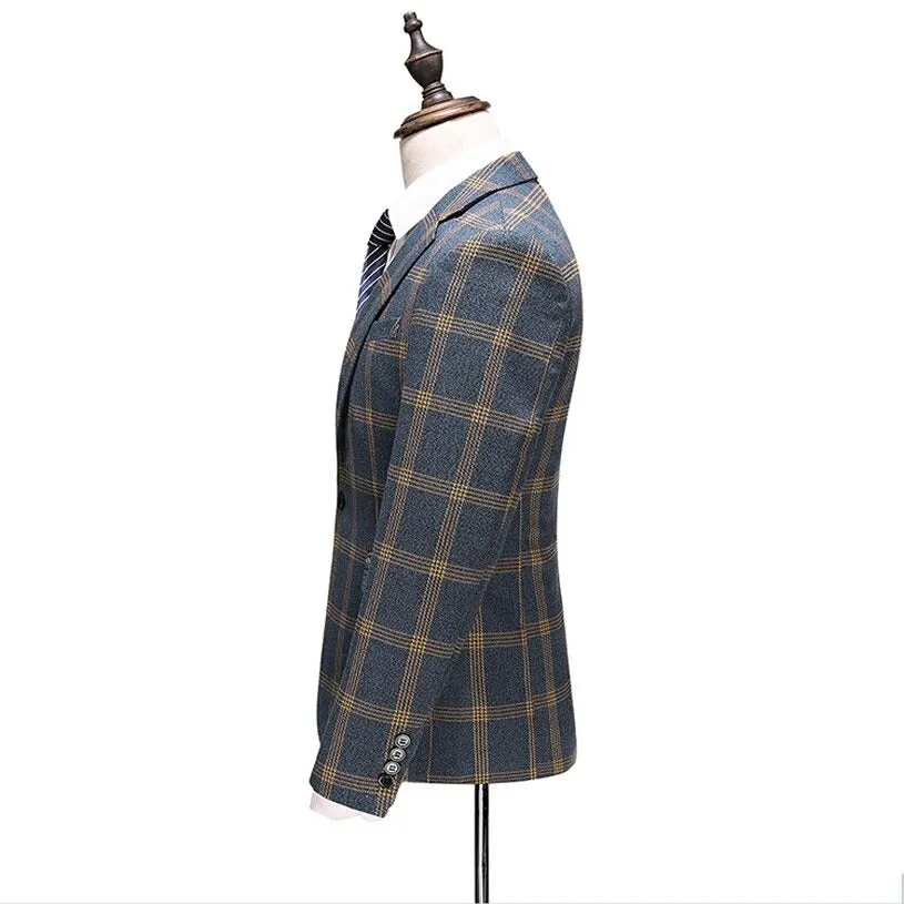 West Louis Designer Fancy Plaid Business 3 Piece Suit