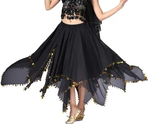 Whitewed Long Handkerchief Skirts Costume Belly Dance Chiffon with Paillettes