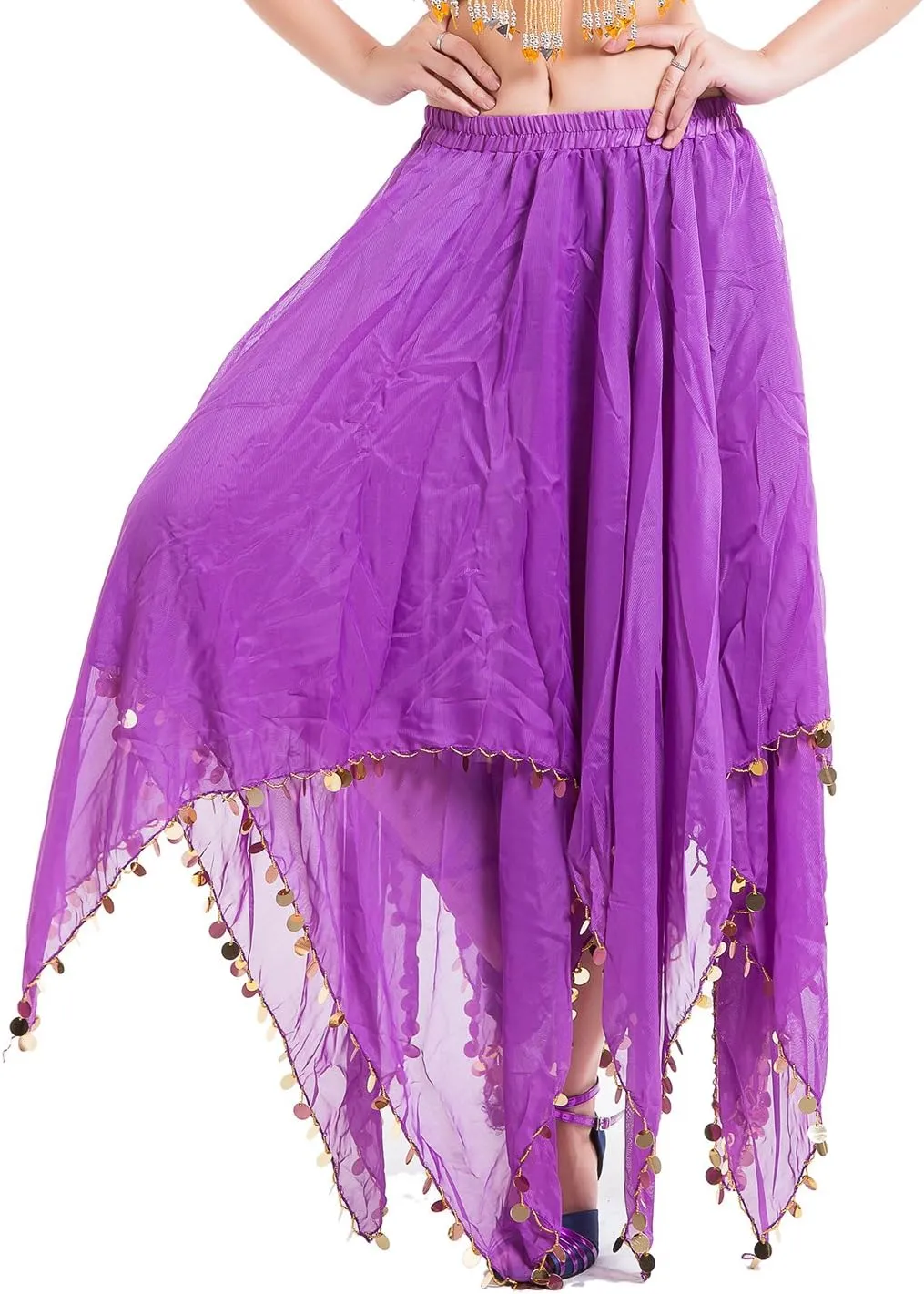 Whitewed Long Handkerchief Skirts Costume Belly Dance Chiffon with Paillettes