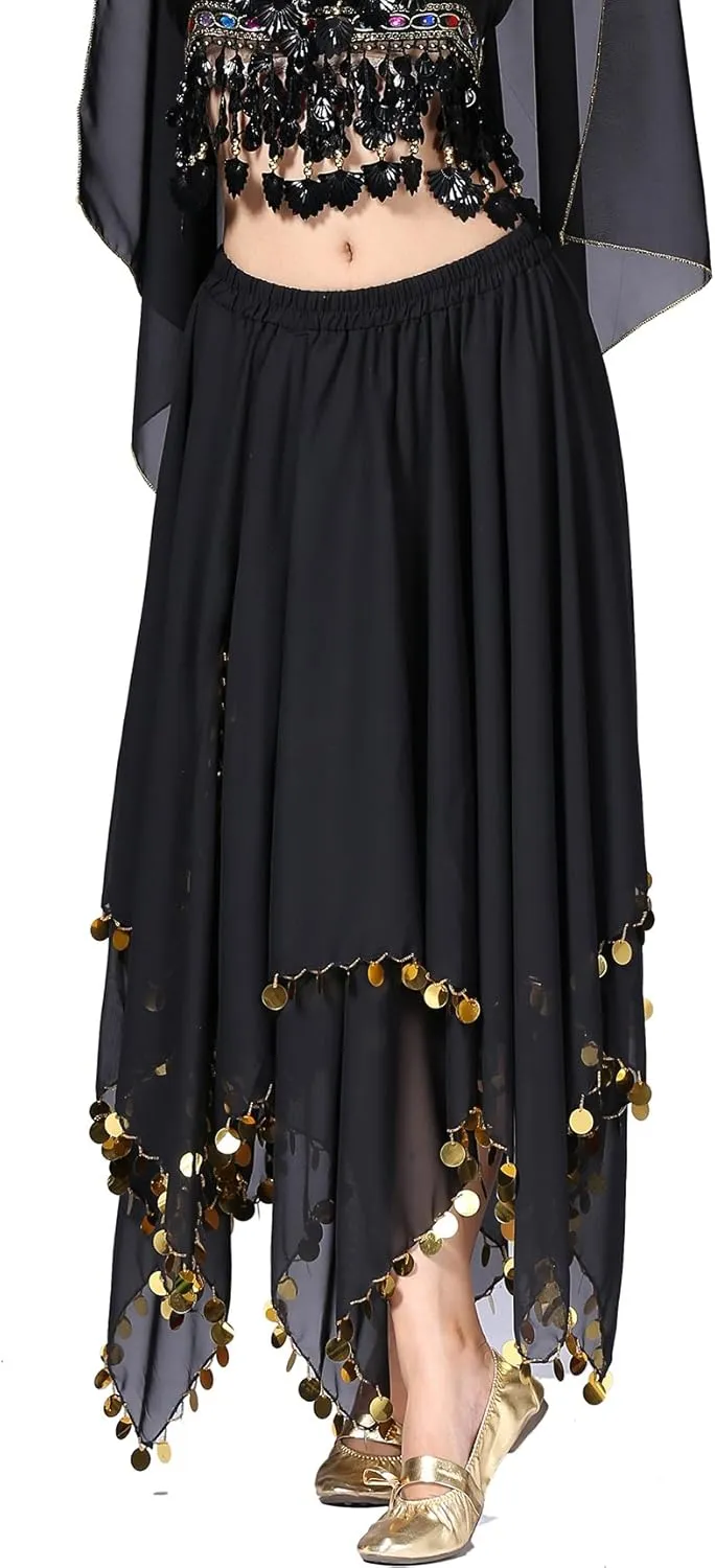 Whitewed Long Handkerchief Skirts Costume Belly Dance Chiffon with Paillettes