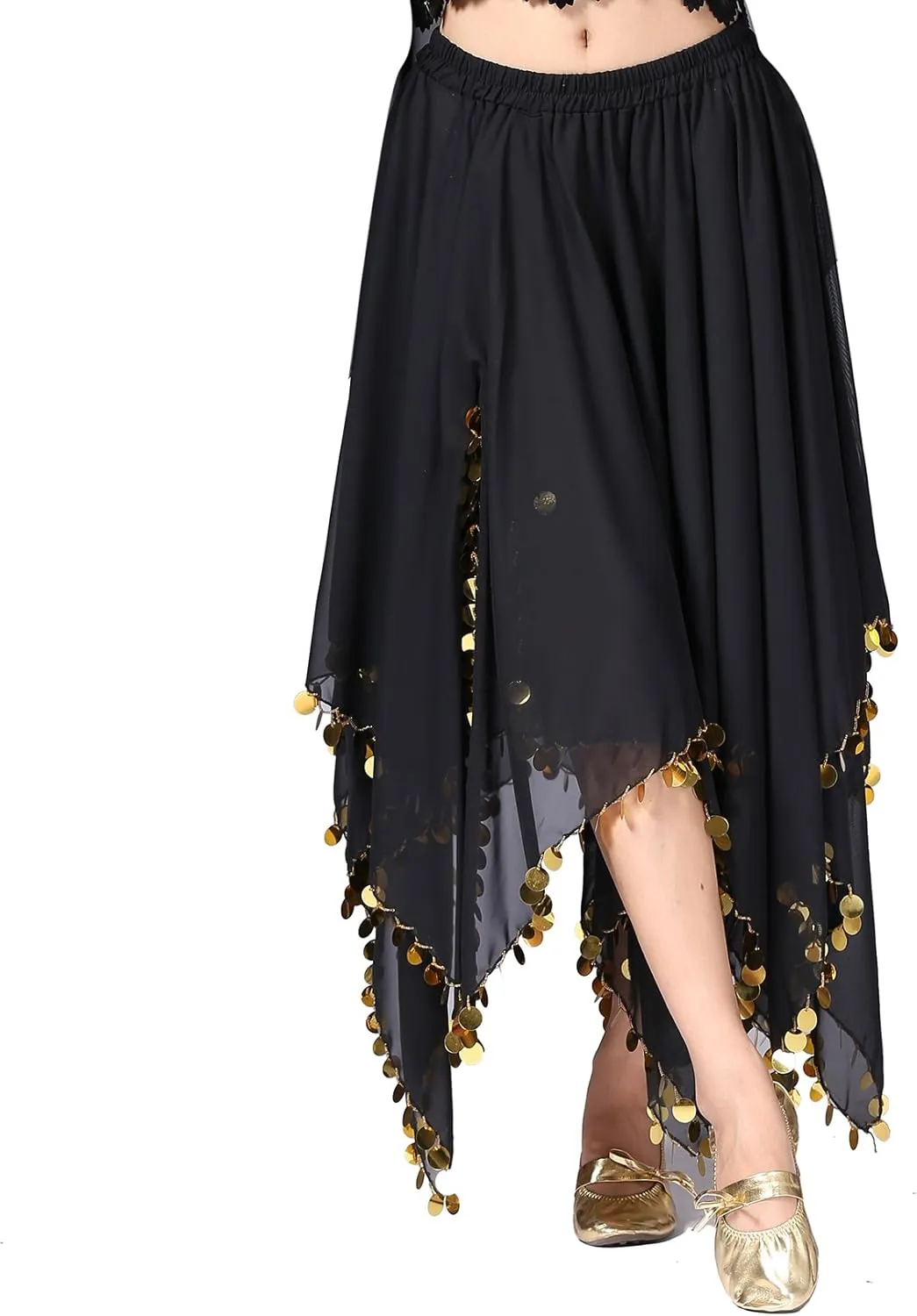 Whitewed Long Handkerchief Skirts Costume Belly Dance Chiffon with Paillettes