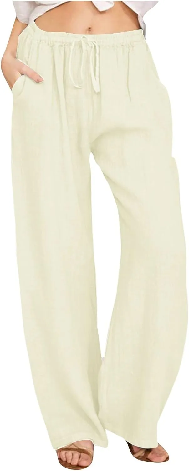 Wide Leg Trousers for Women 2024 Plus Size Drawstring High Elastic Waist Casual Pants Loose Fit Straight Summer Items