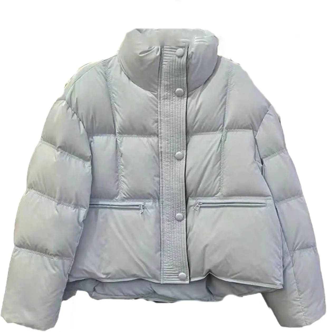 Winter White Duck Down Jacket Women Cotton-padded Clothes Short Stand Collar Thicken Bread Female Down Coat