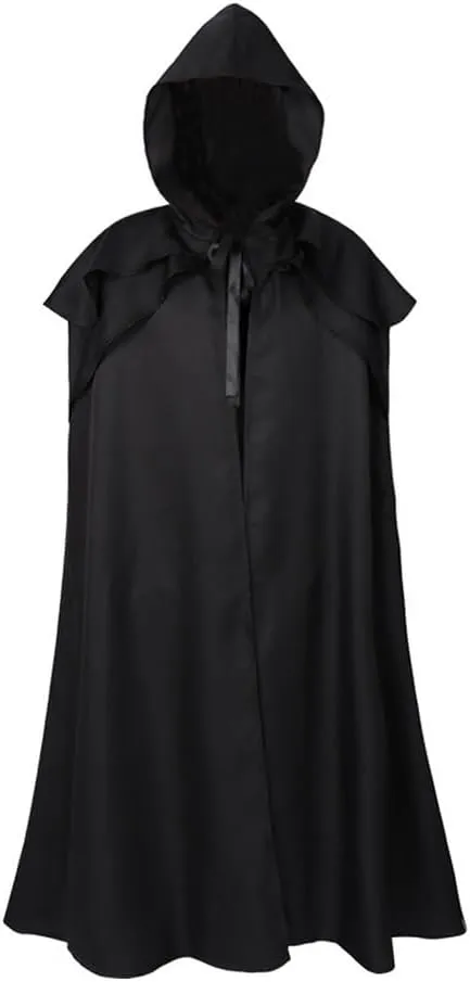 Wizard Cloak 4 Colors Men Cloak Hooded Medieval Monk Costume Windproof Coat Gothic Wizard Cape Halloween Death Mantles(Blue,Small)