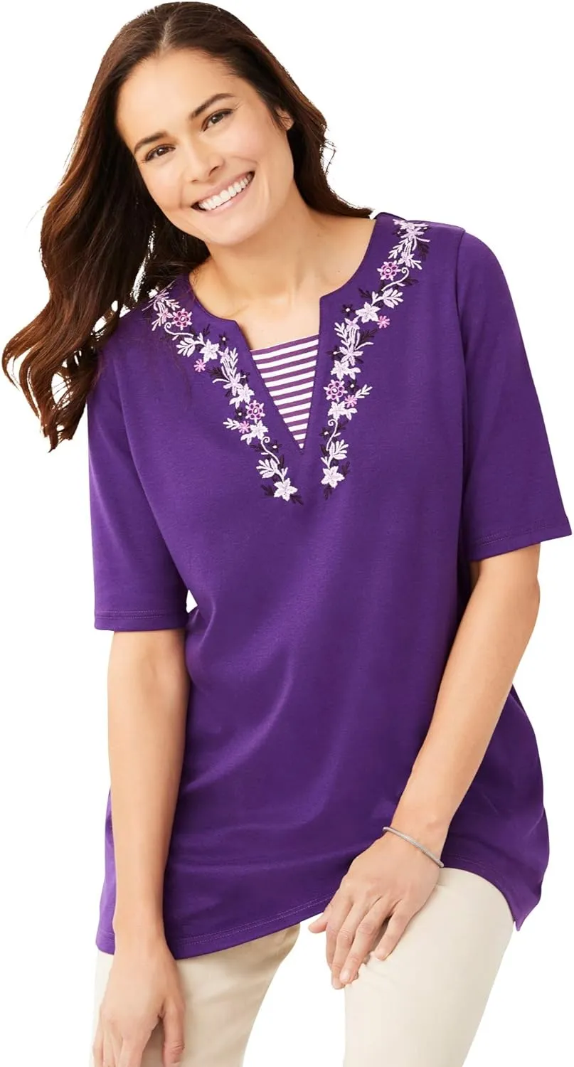 Woman Within Plus Size 7-Day Embroidered Layered-Look Tunic