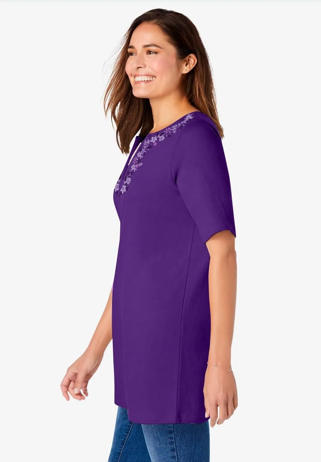 Woman Within Plus Size 7-Day Embroidered Layered-Look Tunic
