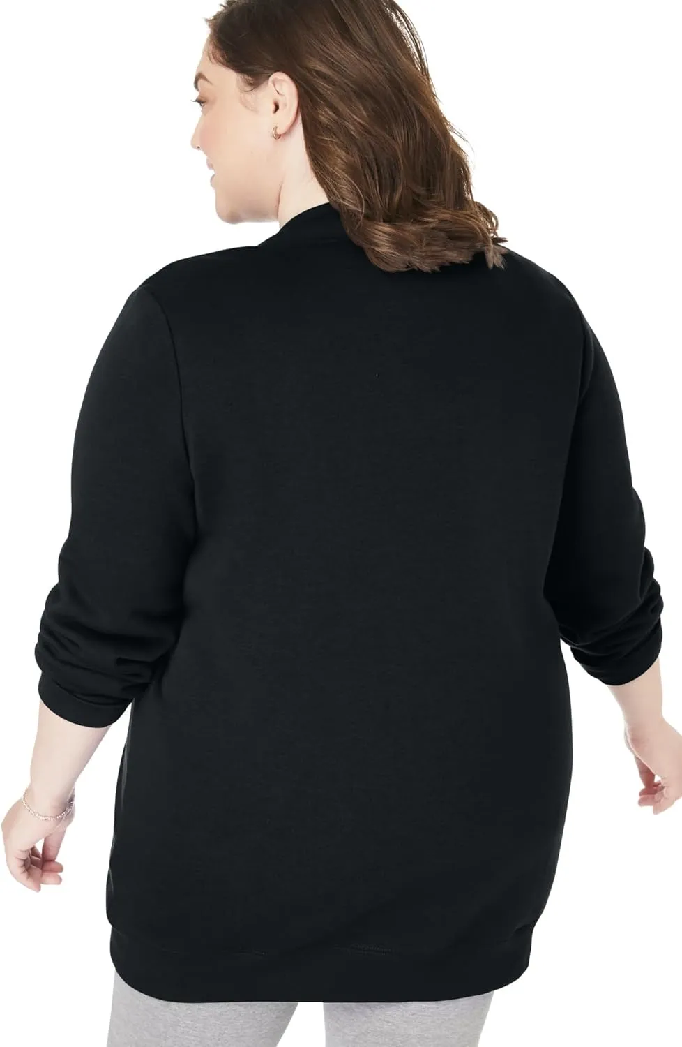 Woman Within Plus Size Fleece Baseball Jacket Long Oversized Fleece Coat