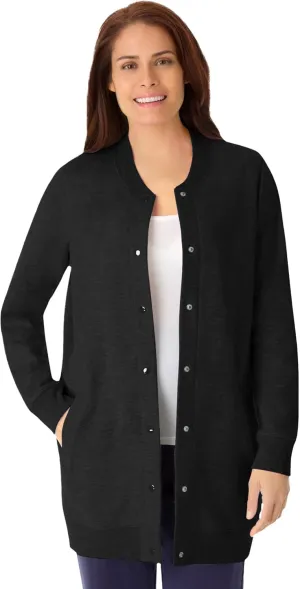 Woman Within Plus Size Fleece Baseball Jacket Long Oversized Fleece Coat