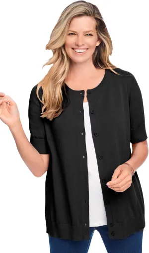 Woman Within Plus Size Perfect Elbow-Length Sleeve Cardigan