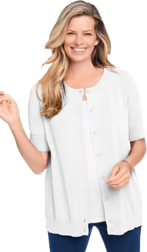 Woman Within Plus Size Perfect Elbow-Length Sleeve Cardigan
