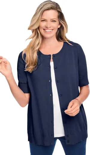 Woman Within Plus Size Perfect Elbow-Length Sleeve Cardigan
