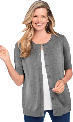 Woman Within Plus Size Perfect Elbow-Length Sleeve Cardigan