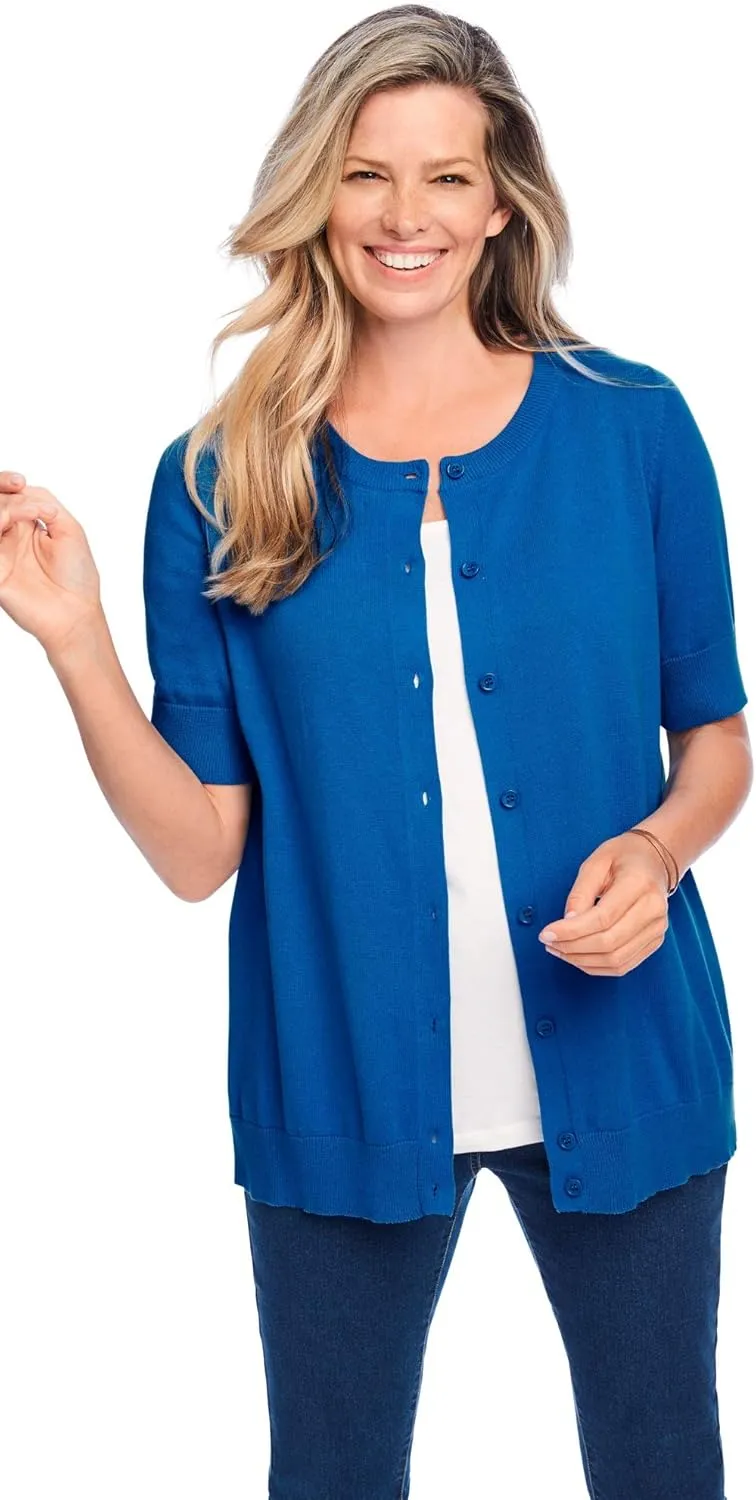 Woman Within Plus Size Perfect Elbow-Length Sleeve Cardigan
