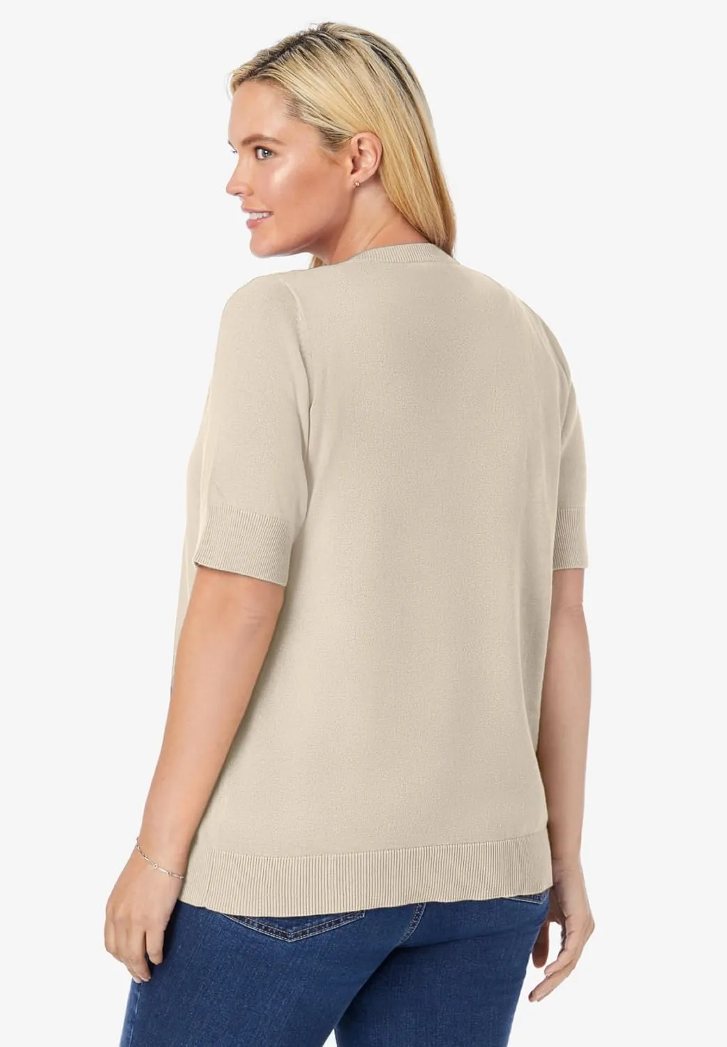 Woman Within Plus Size Perfect Elbow-Length Sleeve Cardigan