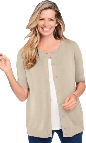 Woman Within Plus Size Perfect Elbow-Length Sleeve Cardigan