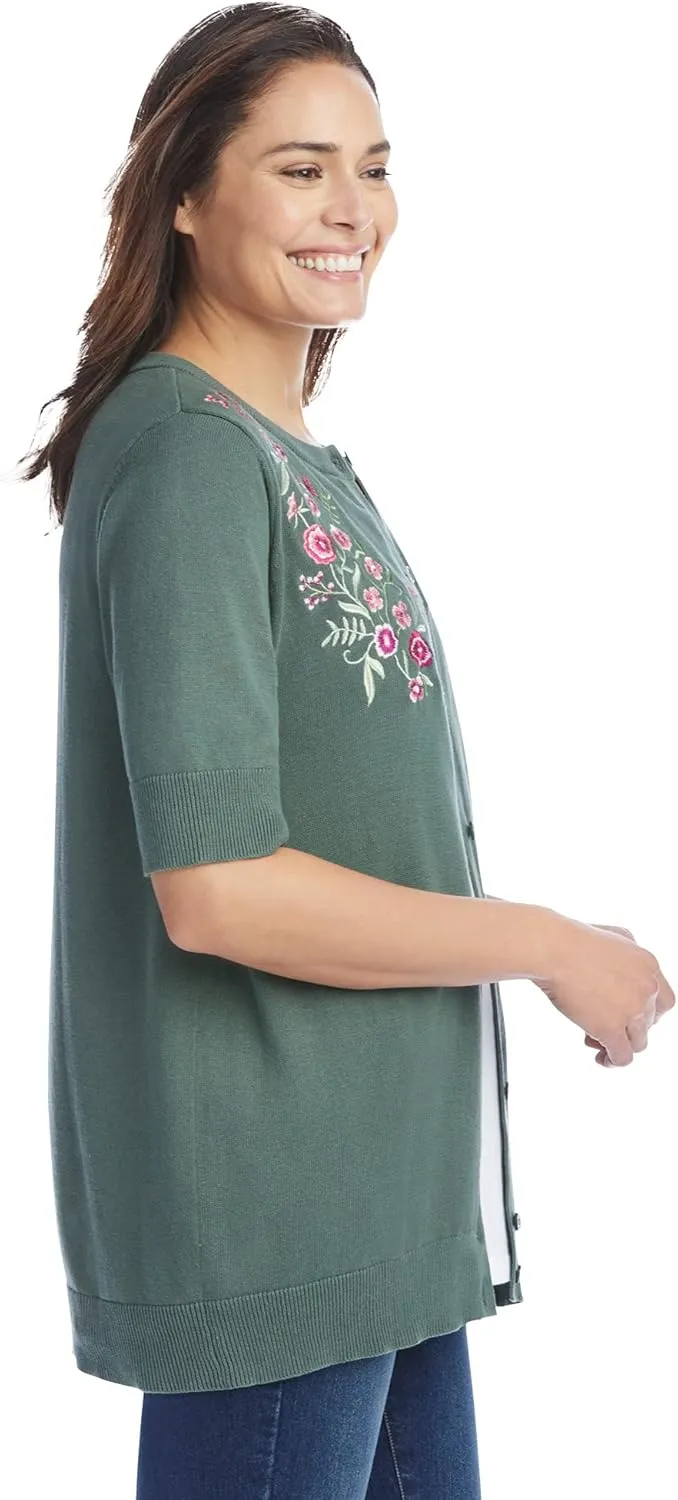 Woman Within Plus Size Perfect Elbow-Length Sleeve Cardigan