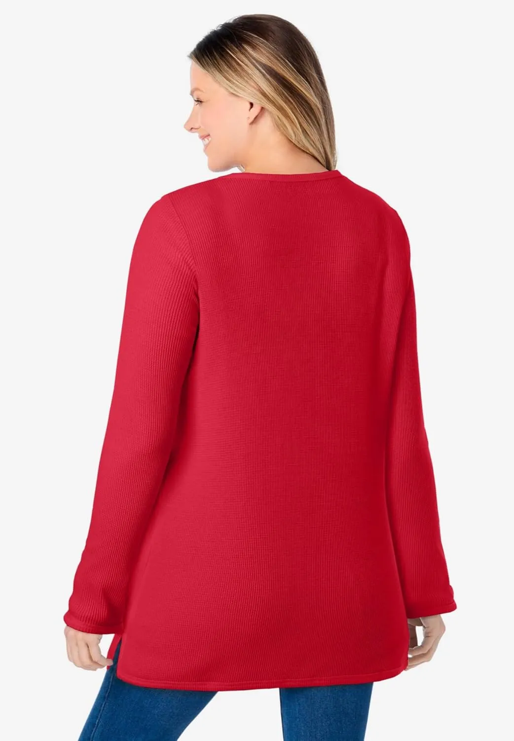 Woman Within Women's Plus Size Waffle Thermal Sweatshirt