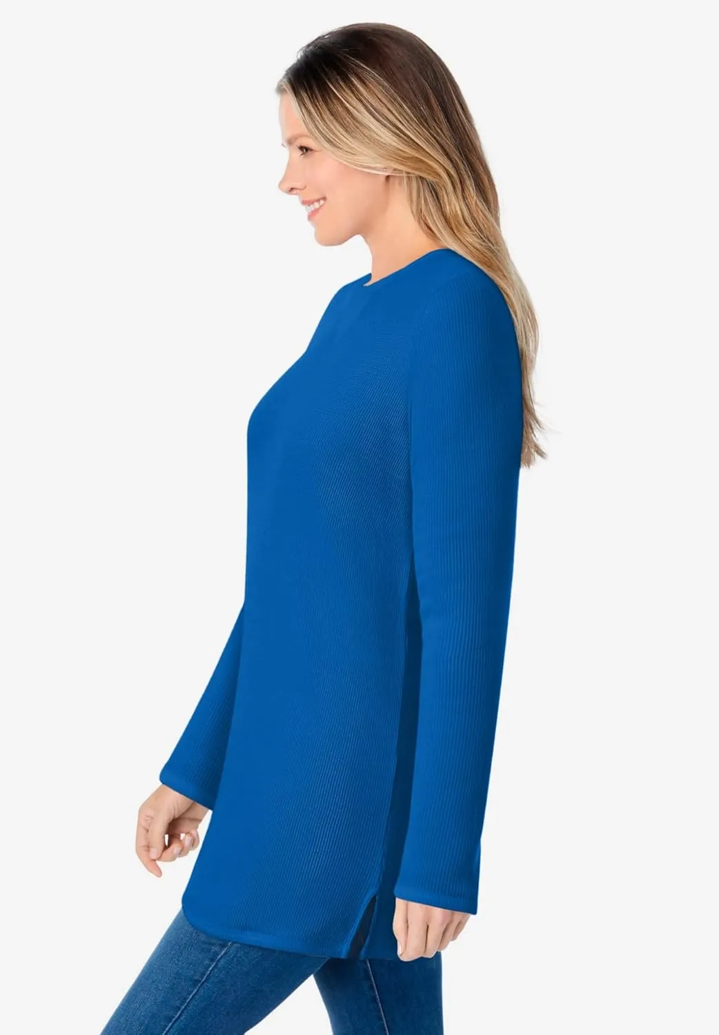 Woman Within Women's Plus Size Waffle Thermal Sweatshirt