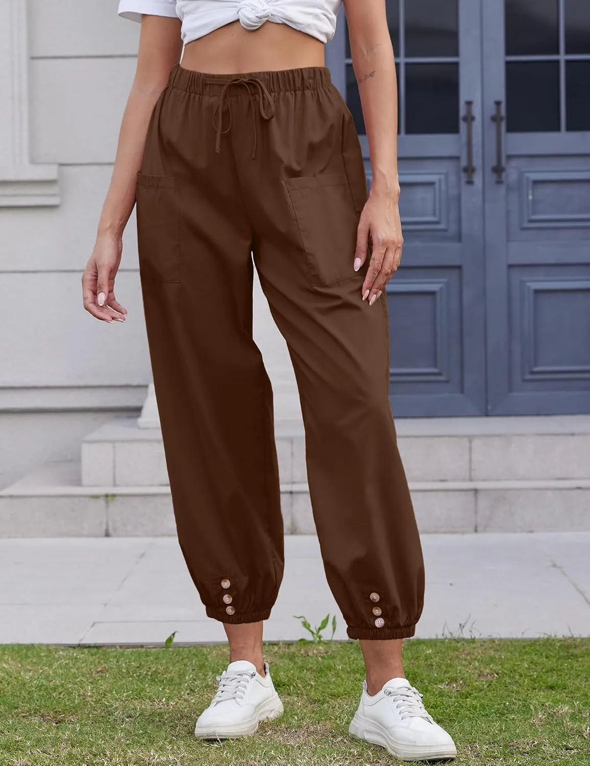 Women Capri Pants Lounge Drawstring High Elastic Waist Wide Leg Quick Dry Pants Cinch Bottom Trousers