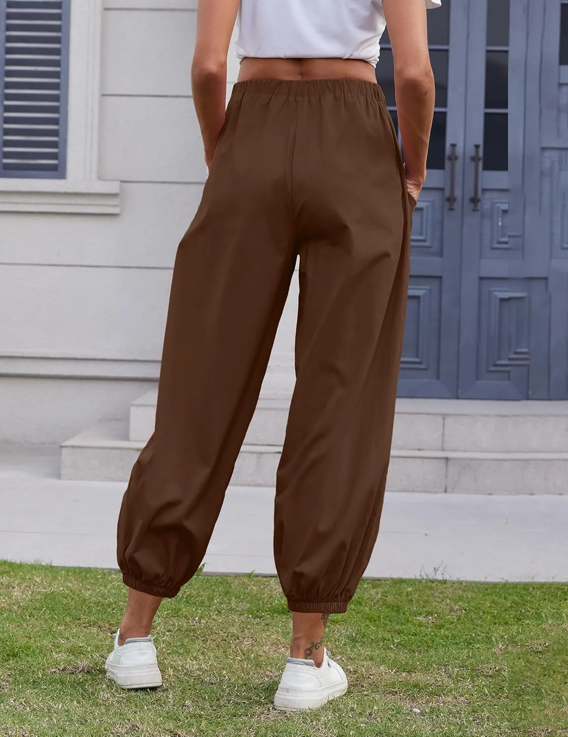 Women Capri Pants Lounge Drawstring High Elastic Waist Wide Leg Quick Dry Pants Cinch Bottom Trousers