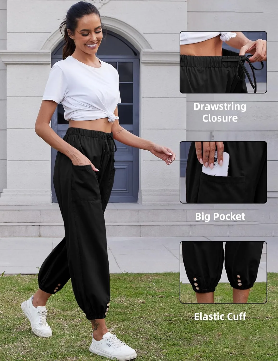 Women Capri Pants Lounge Drawstring High Elastic Waist Wide Leg Quick Dry Pants Cinch Bottom Trousers