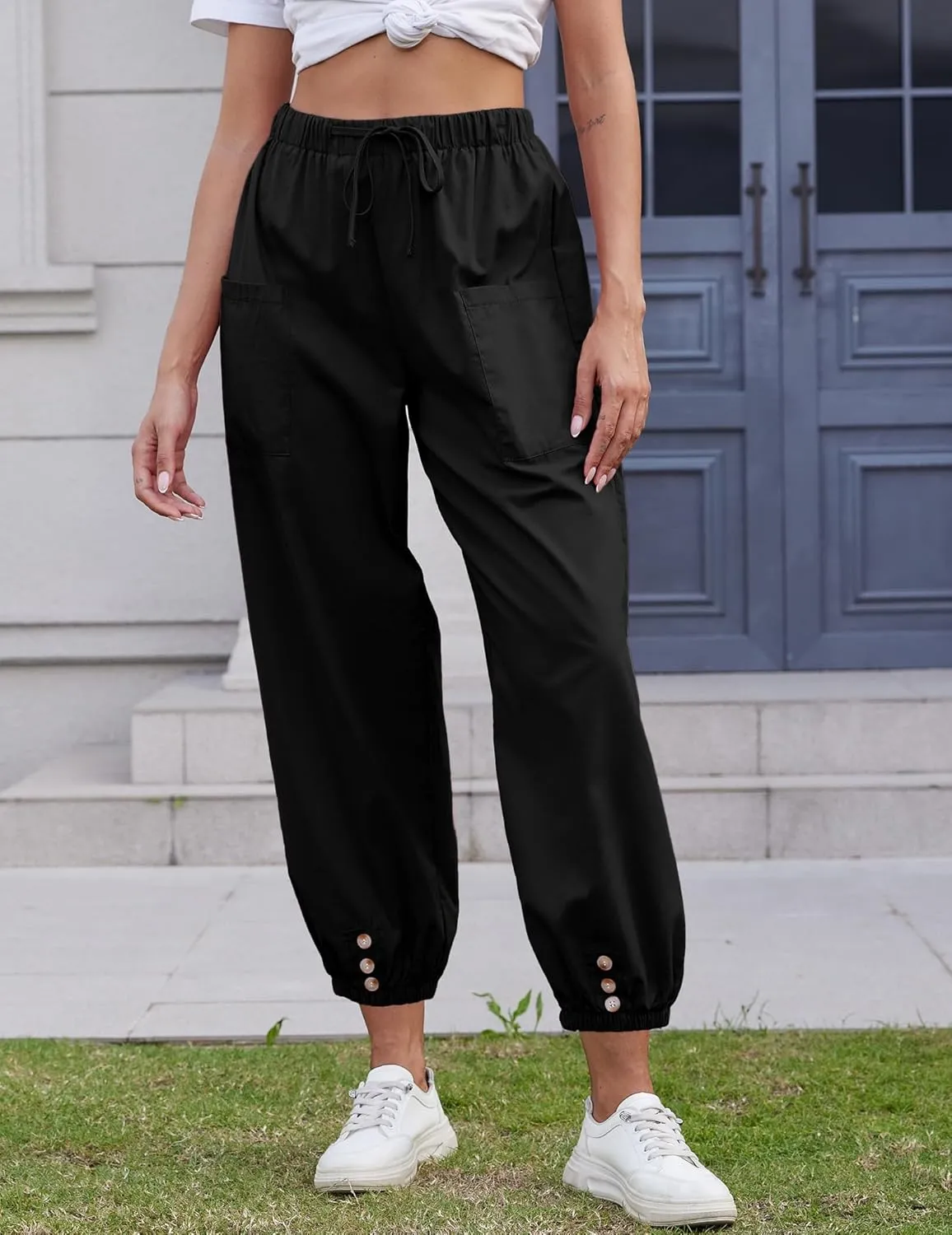 Women Capri Pants Lounge Drawstring High Elastic Waist Wide Leg Quick Dry Pants Cinch Bottom Trousers