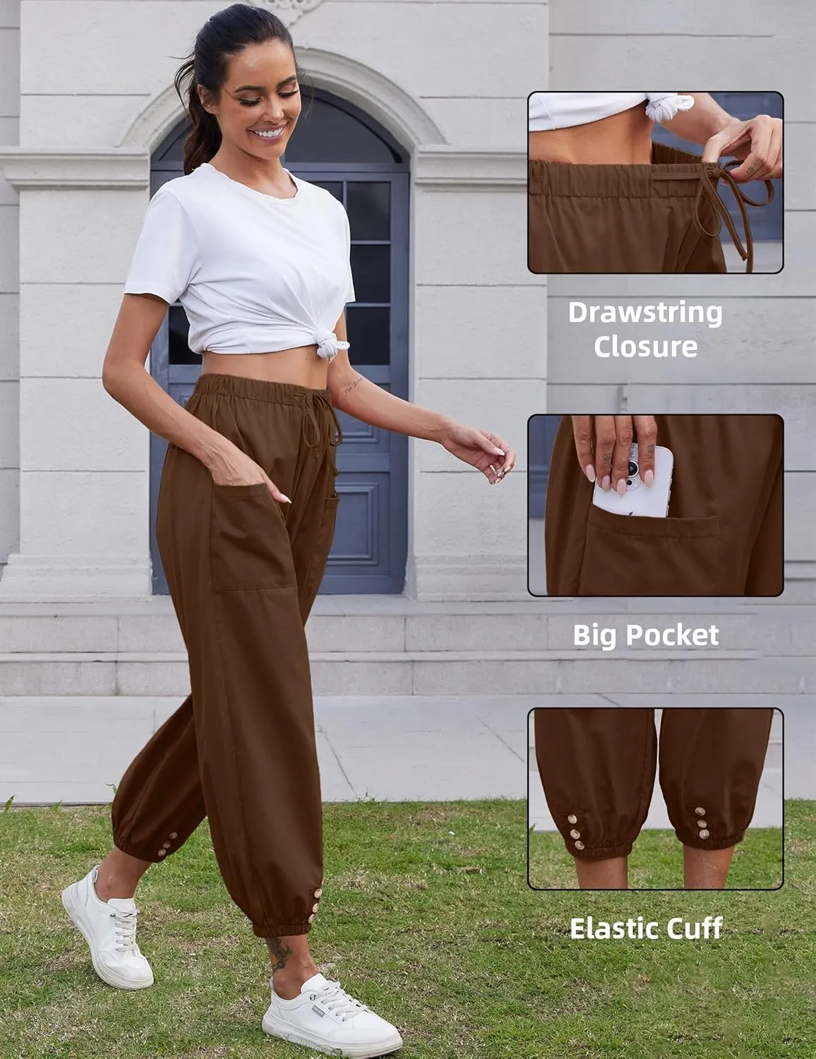 Women Capri Pants Lounge Drawstring High Elastic Waist Wide Leg Quick Dry Pants Cinch Bottom Trousers