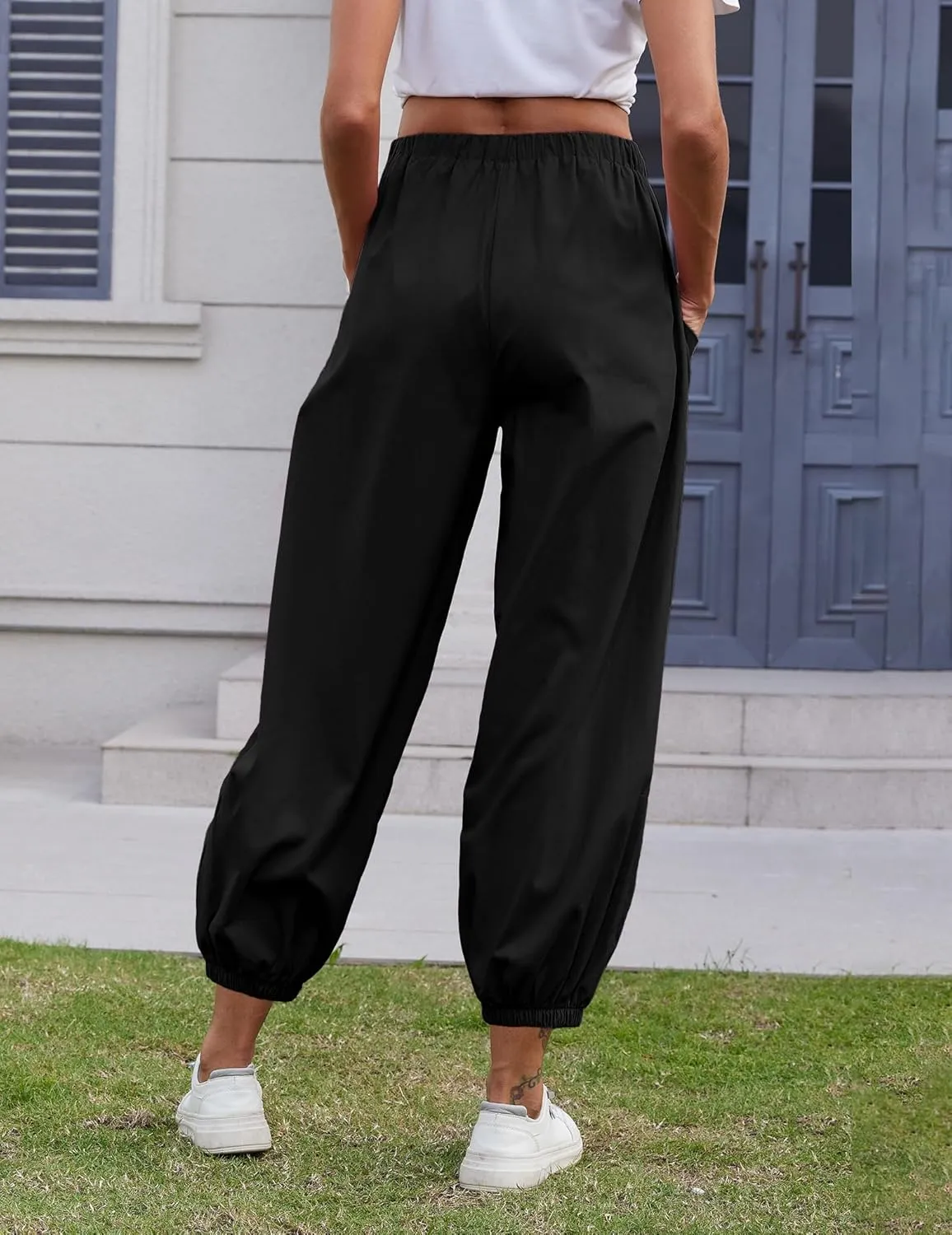 Women Capri Pants Lounge Drawstring High Elastic Waist Wide Leg Quick Dry Pants Cinch Bottom Trousers