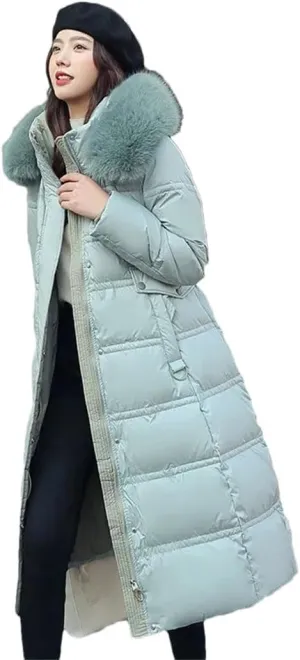 Women Cotton Padded Coat Thicken Warm Down Cotton Parkas Winter Jacket Long Warm Puffer Coat With Belt Overcoat