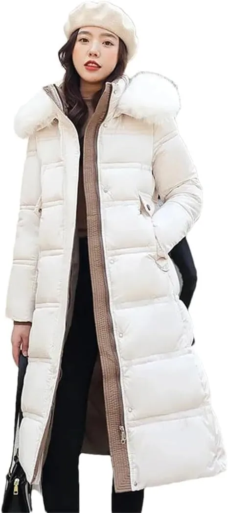 Women Cotton Padded Coat Thicken Warm Down Cotton Parkas Winter Jacket Long Warm Puffer Coat With Belt Overcoat