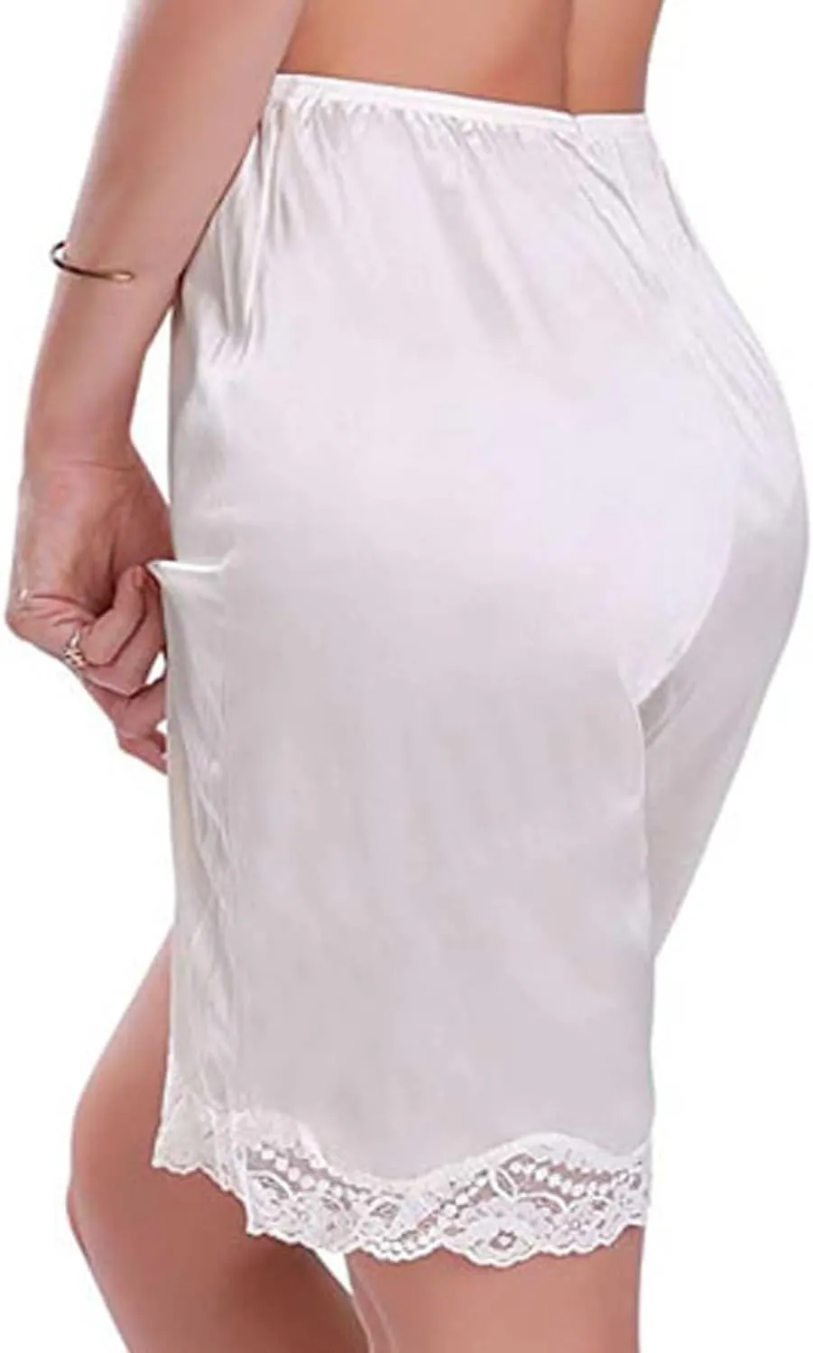 Women Culotte Half Slips Satin Bloomer Pettipants Under Dresses Lace Trim Pants Elastic Waist Liner Slip Shorts