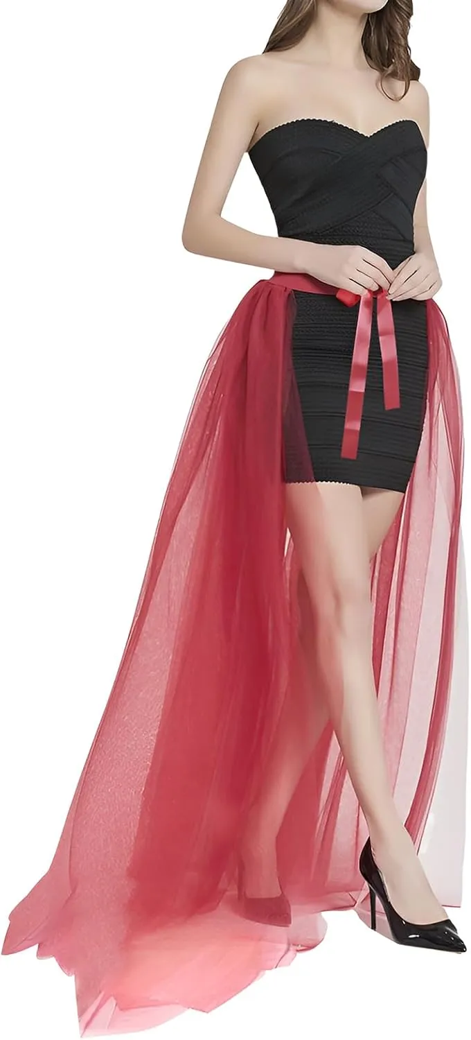 Women Maxi Tulle Skirt Flowy Overlay Long Tutu Skirt Bandage Mesh Detachable Train Overskirt for Wedding Party Evening Prom