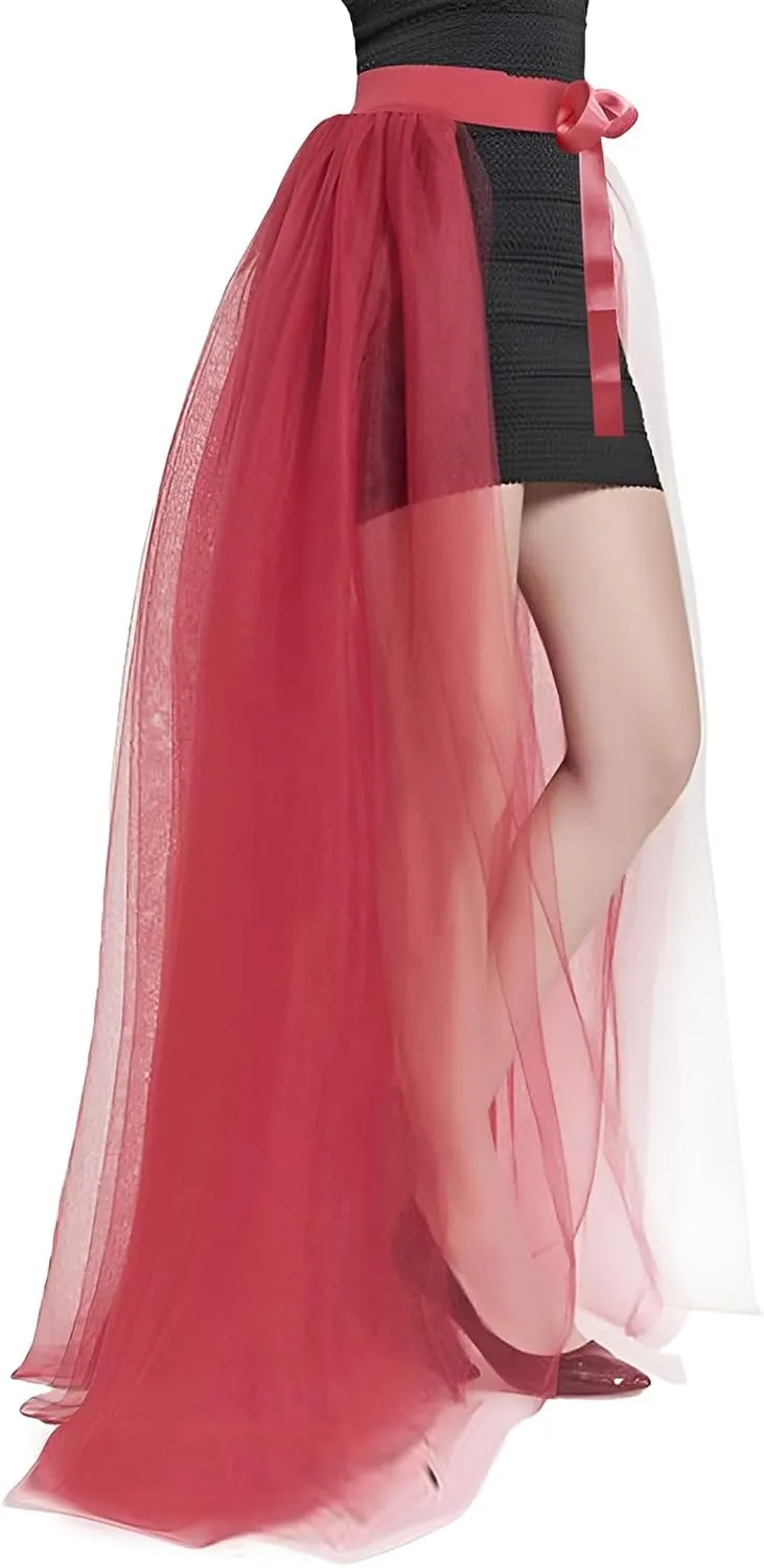 Women Maxi Tulle Skirt Flowy Overlay Long Tutu Skirt Bandage Mesh Detachable Train Overskirt for Wedding Party Evening Prom
