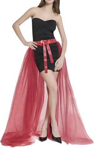 Women Maxi Tulle Skirt Flowy Overlay Long Tutu Skirt Bandage Mesh Detachable Train Overskirt for Wedding Party Evening Prom