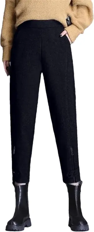 Women Office Zipper Wool Pencil Pants Slim Thicken Elastic Waist Solid Warm Harem Trousers