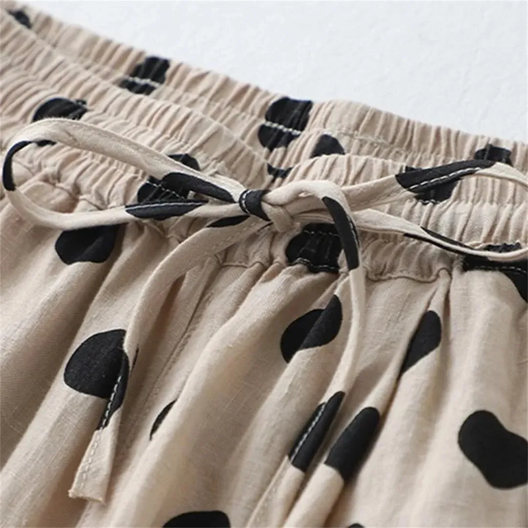Women's Casual Polka Dot Harem Pants Loose Elastic Waist Nine-Point Pants