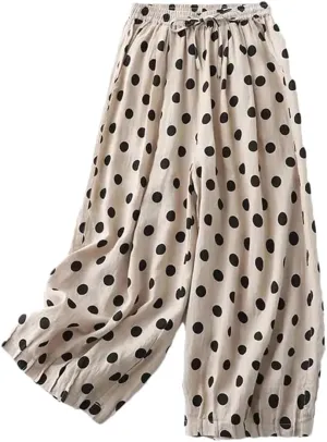 Women's Casual Polka Dot Harem Pants Loose Elastic Waist Nine-Point Pants