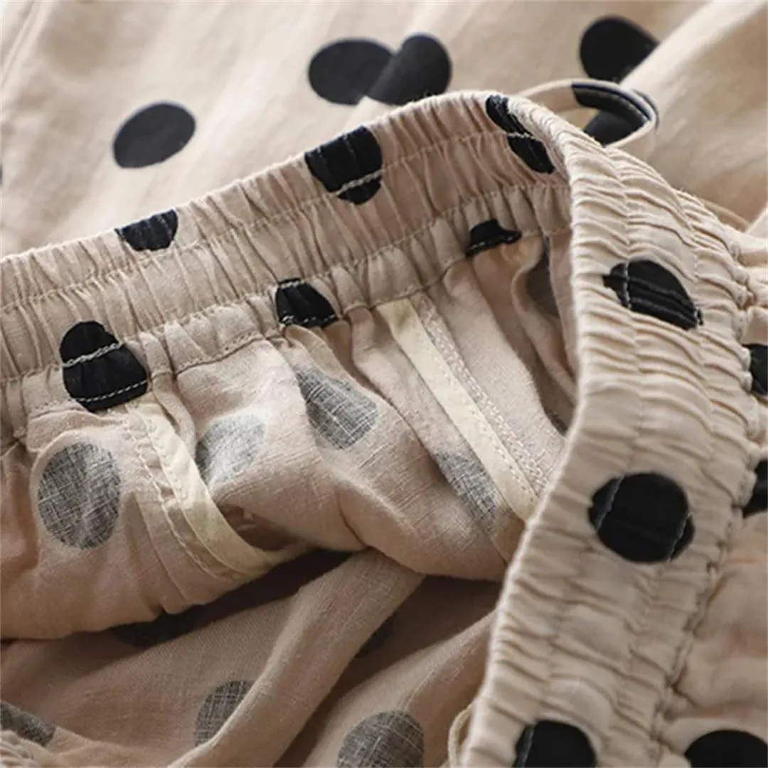 Women's Casual Polka Dot Harem Pants Loose Elastic Waist Nine-Point Pants