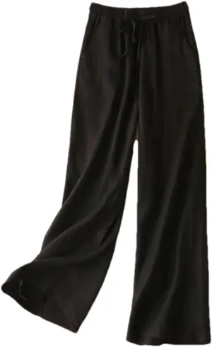 Women's Casual Wide Leg Pants  Summer Loose Fit Cotton Linen Solid Color Drawstring Elastic Waist Casual Trousers