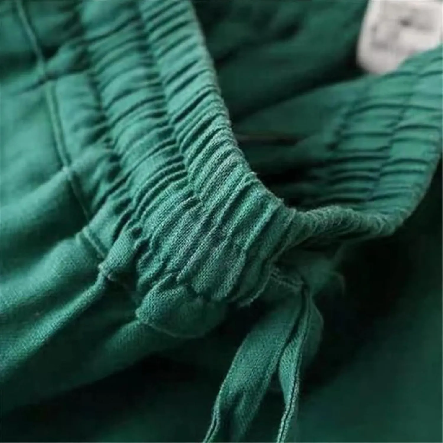 Women's Casual Wide Leg Pants  Summer Loose Fit Cotton Linen Solid Color Drawstring Elastic Waist Casual Trousers