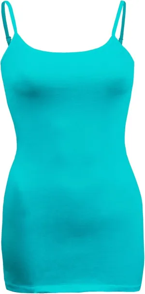 Women's Classic Solid Camisole with Adjustable Spaghetti Straps Long Tank Top Plus Size (XLarge ~ 3XLarge)
