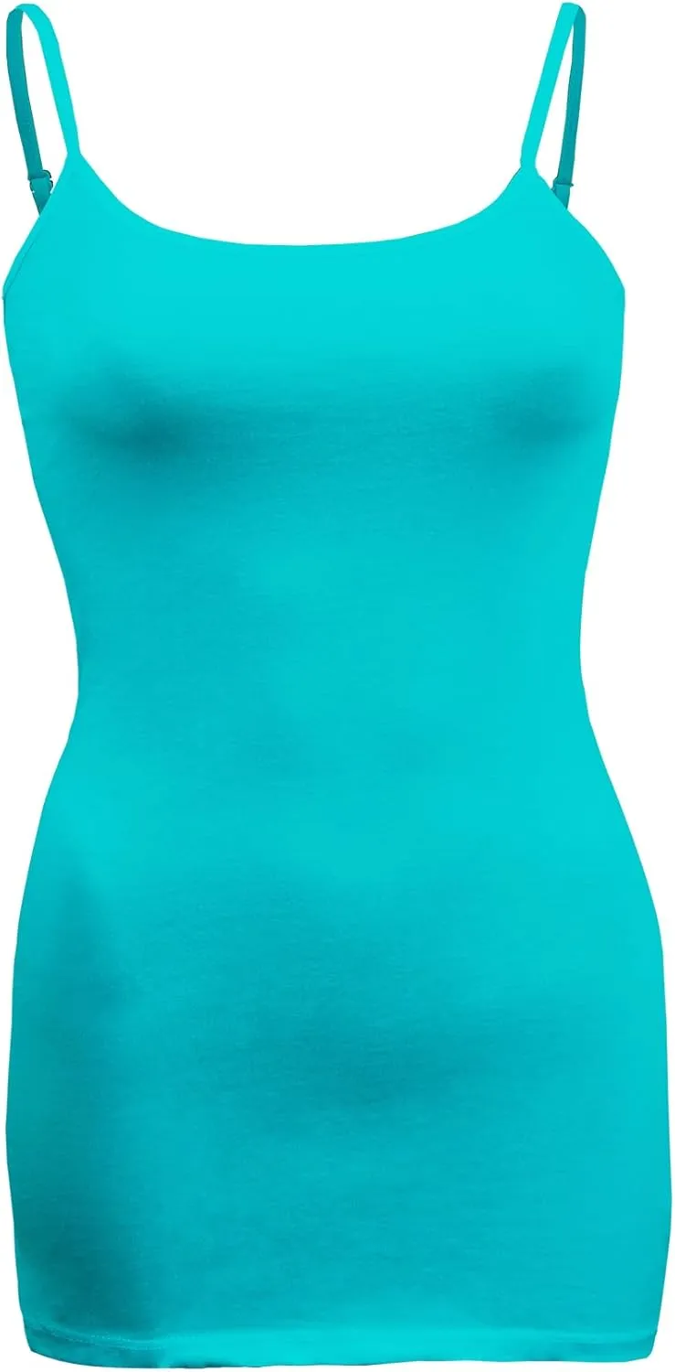 Women's Classic Solid Camisole with Adjustable Spaghetti Straps Long Tank Top Plus Size (XLarge ~ 3XLarge)