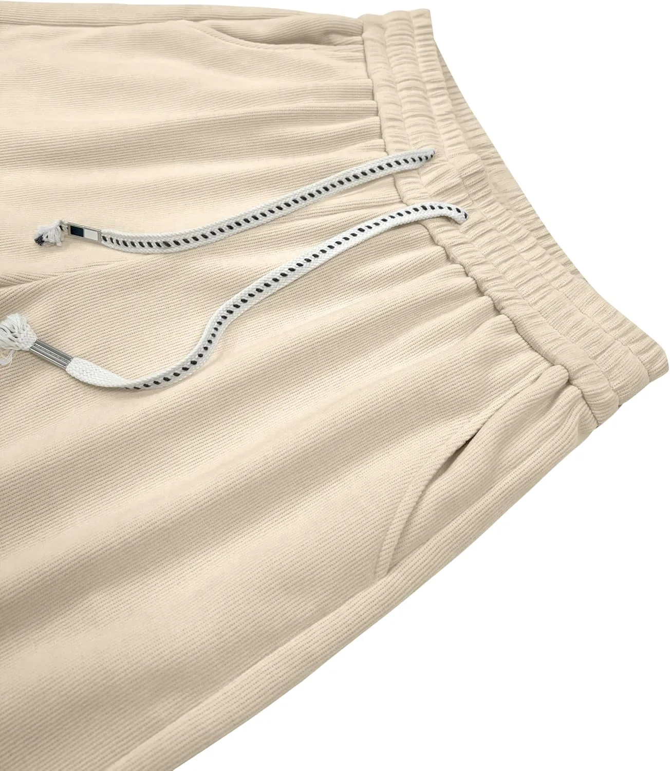 Women's Corduroy Loose Mid Rise Pant Casual Fall Straight Leg Elastic Waist Pants with Pockets
