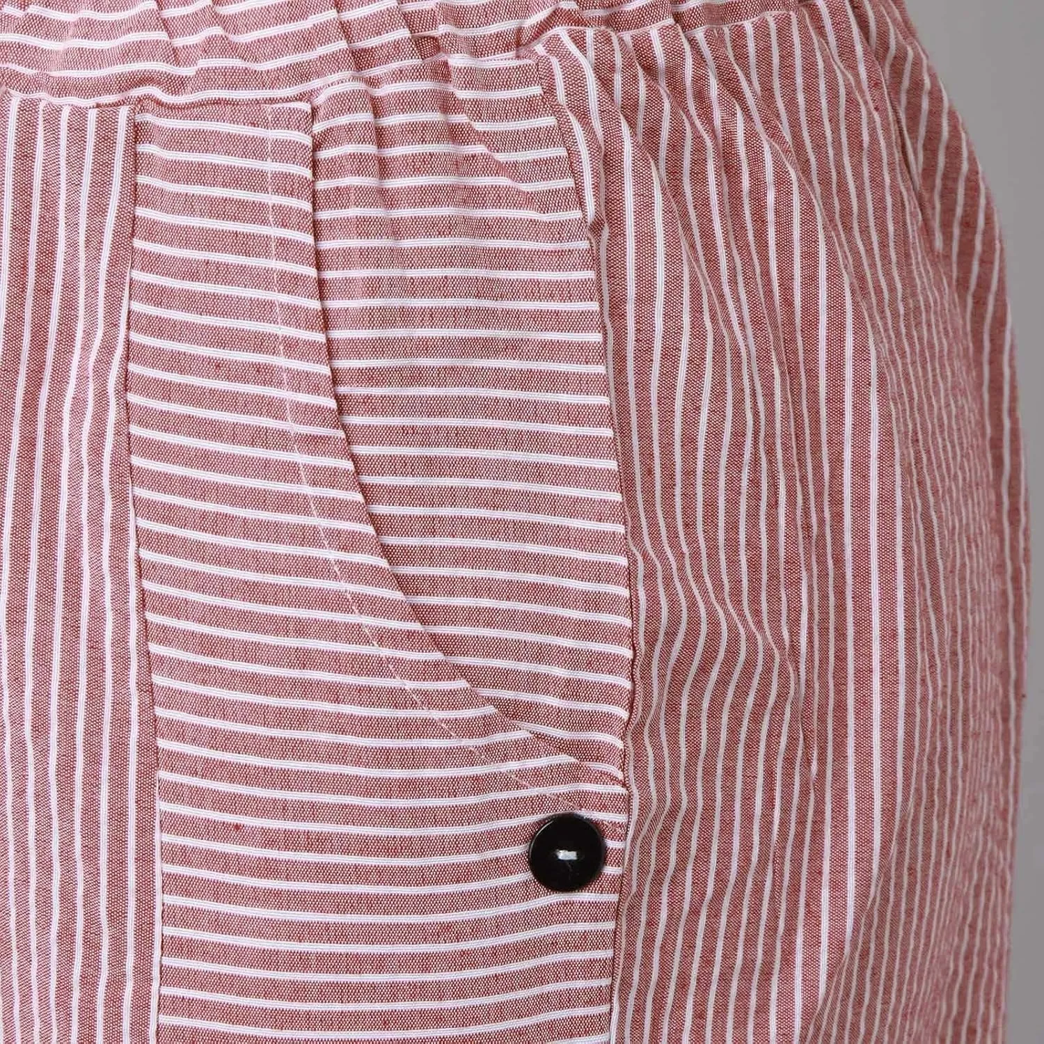Womens Cotton Linen Pants Casual Summer Striped Side Button Elastic Waist Pants Wide Leg Loose Trousers with Pockets