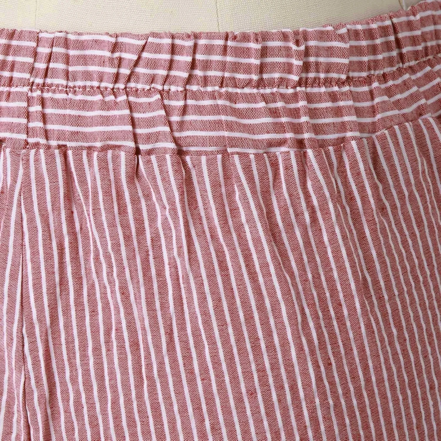 Womens Cotton Linen Pants Casual Summer Striped Side Button Elastic Waist Pants Wide Leg Loose Trousers with Pockets