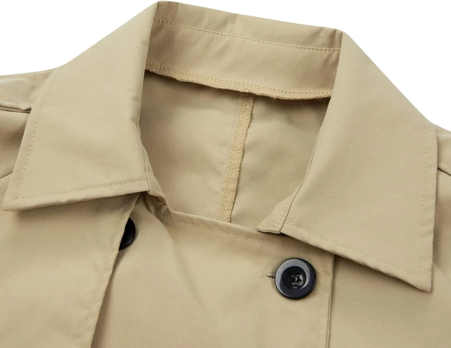 Women's Double Breasted Long Trench Coat Classic Lapel Long Sleeve Casual Windproof Overcoat with Belt Streetwear