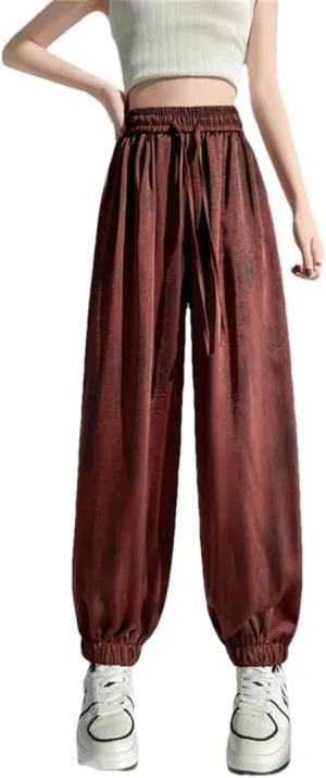 Women's Harem Pants Fashion Street Y2K Satin Loose Elastic Waist Drawstring Sweatpants