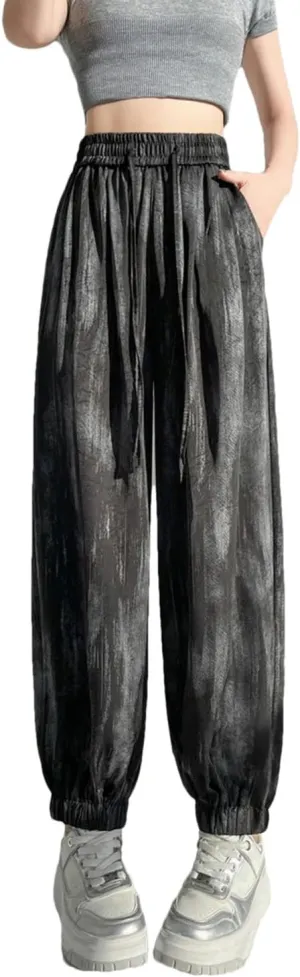 Women's Harem Pants Fashion Street Y2K Satin Loose Elastic Waist Drawstring Sweatpants
