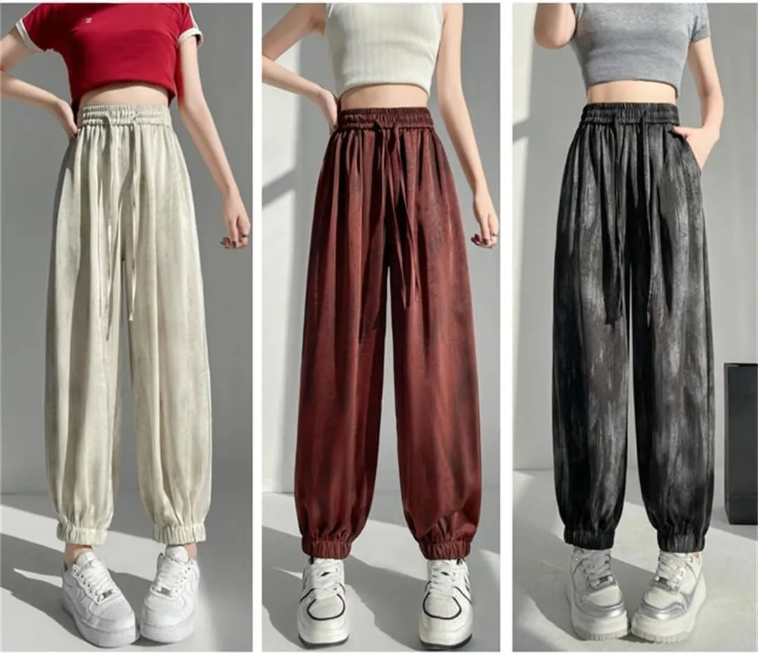 Women's Harem Pants Fashion Street Y2K Satin Loose Elastic Waist Drawstring Sweatpants