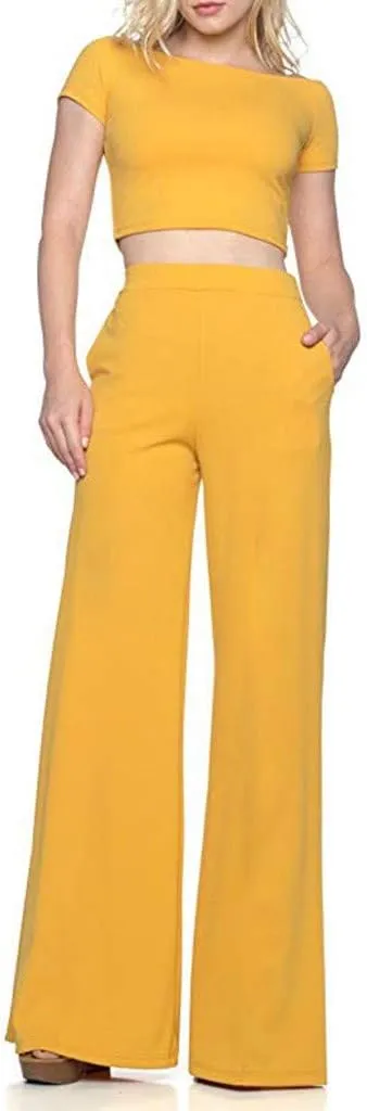 Women's High Waisted Flare Pants Casual Elastic Waist Wide Leg Stretchy Long Trousers Fashion Solid Color Fitness Yoga Pants